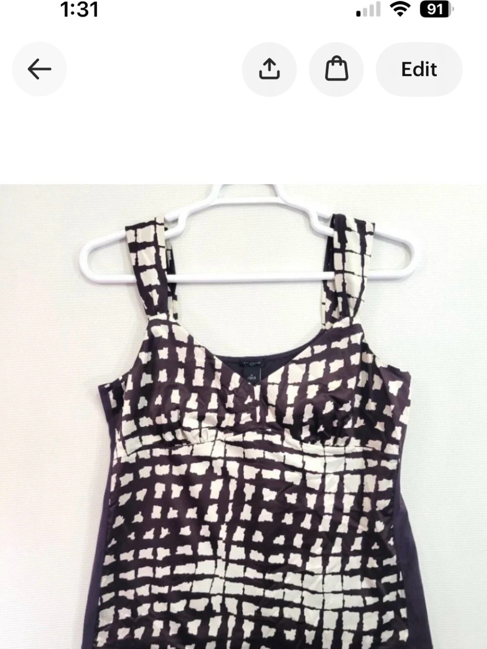 Ann Taylor Factory Black and Cream Grid-Print Sleeveless Tank